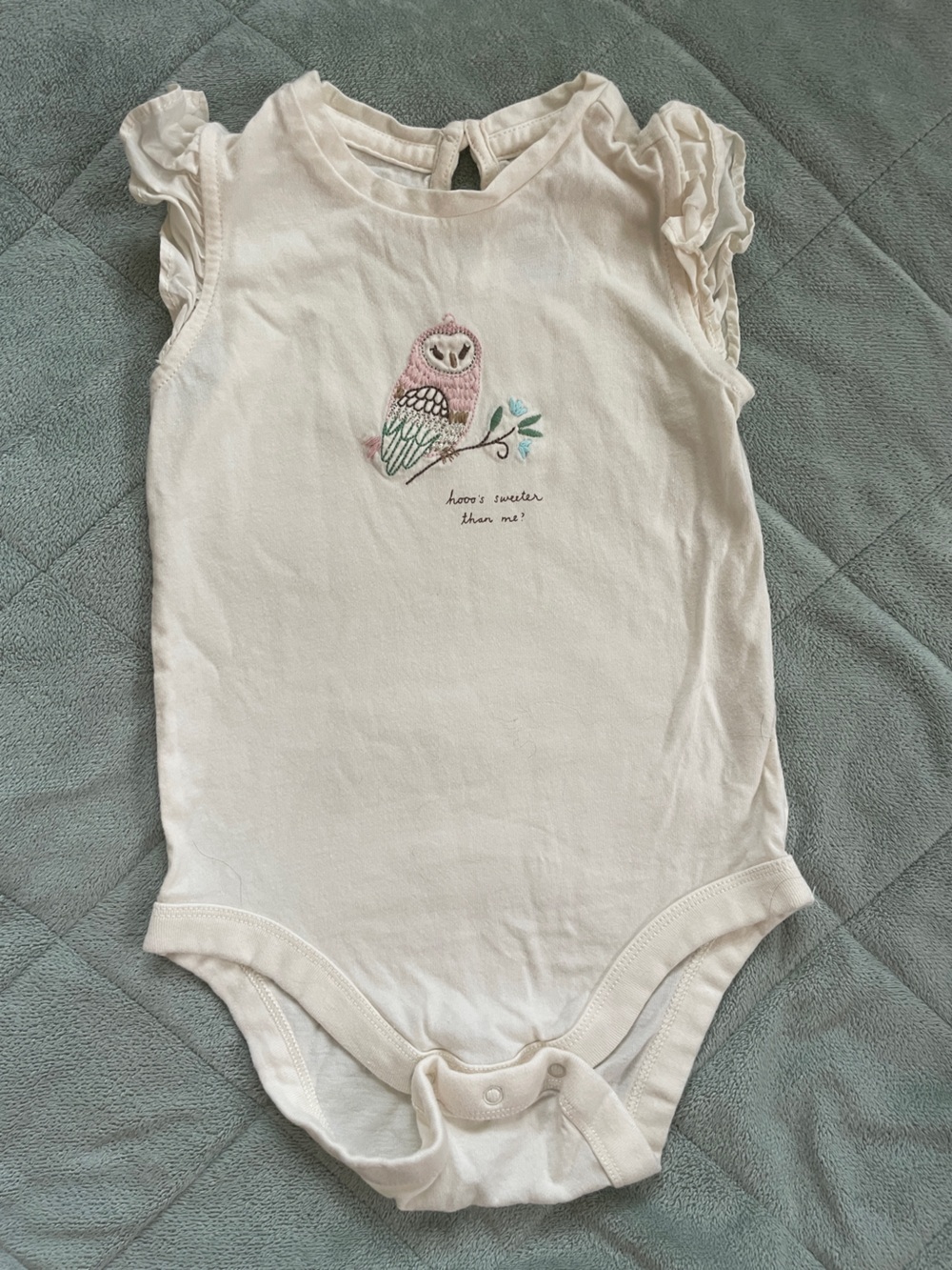 GAP White Baby Bodysuit with Pink & Mint Owl Embroidery